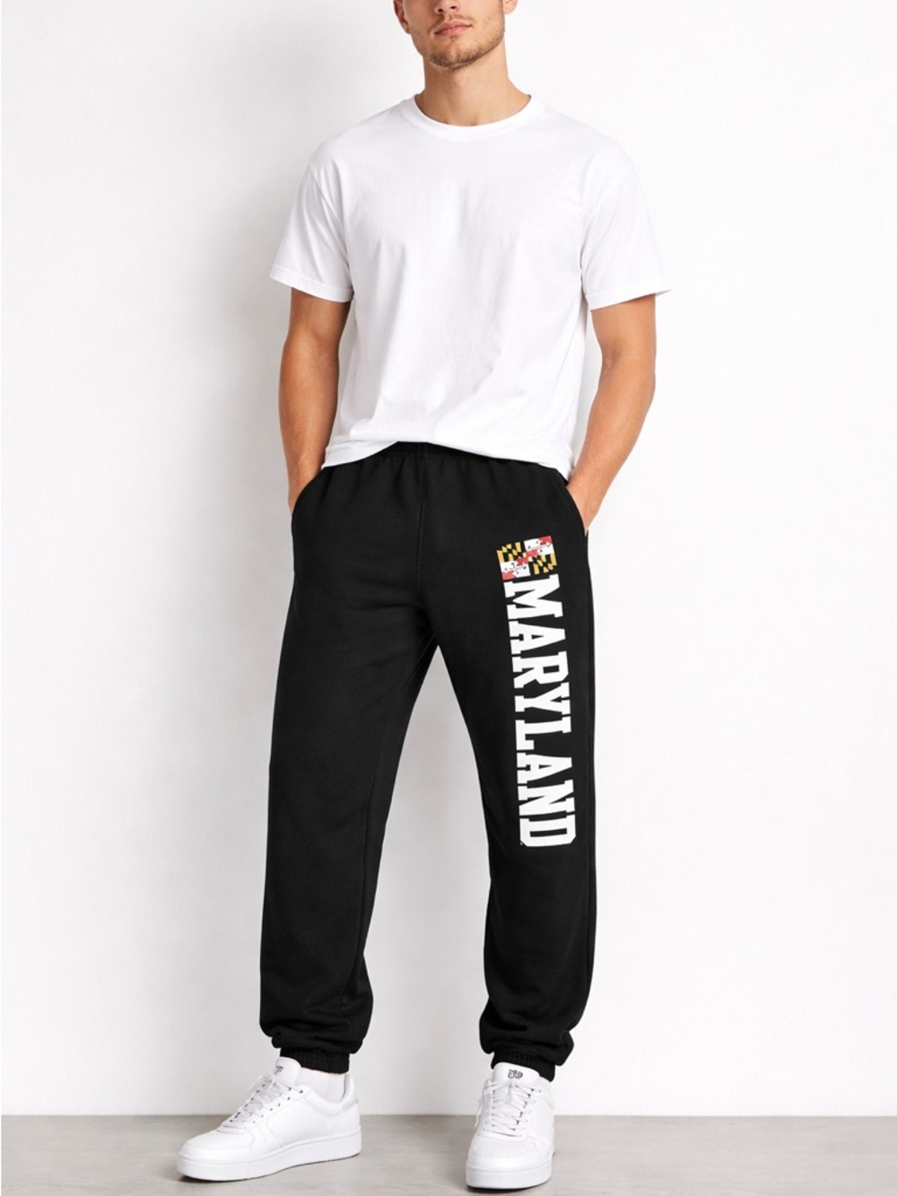 Champion Black Sweatpants with White Maryland Side Logo
